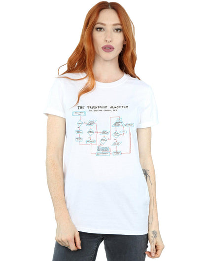White - Back - The Big Bang Theory Womens-Ladies Friendship Algorithm Cotton Boyfriend T-Shirt