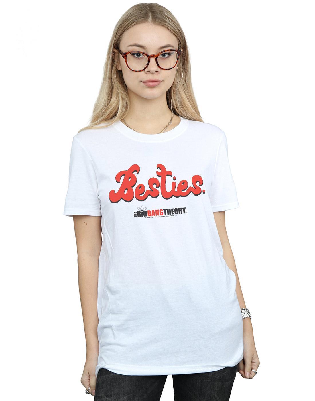 White - Back - The Big Bang Theory Womens-Ladies Besties Text Cotton Boyfriend T-Shirt