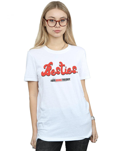 White - Back - The Big Bang Theory Womens-Ladies Besties Text Cotton Boyfriend T-Shirt