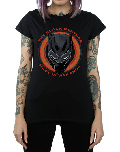 Black - Side - Marvel Womens-Ladies Black Panther Made in Wakanda Red Cotton T-Shirt