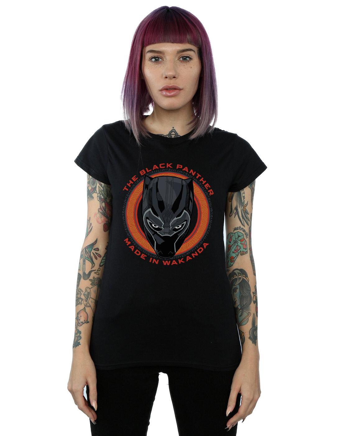 Black - Back - Marvel Womens-Ladies Black Panther Made in Wakanda Red Cotton T-Shirt