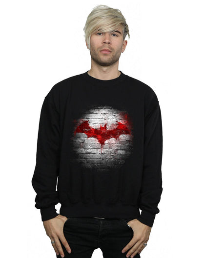 Black - Back - DC Comics Mens Batman Logo Wall Cotton Sweatshirt