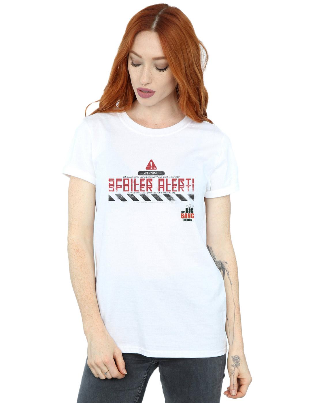 White - Back - The Big Bang Theory Womens-Ladies Spoiler Alert Cotton Boyfriend T-Shirt