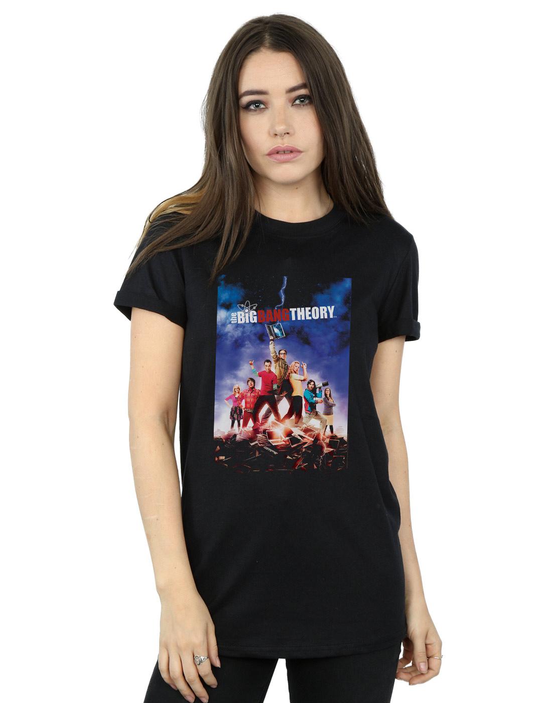 Black - Back - The Big Bang Theory Womens-Ladies Character Poster Cotton Boyfriend T-Shirt
