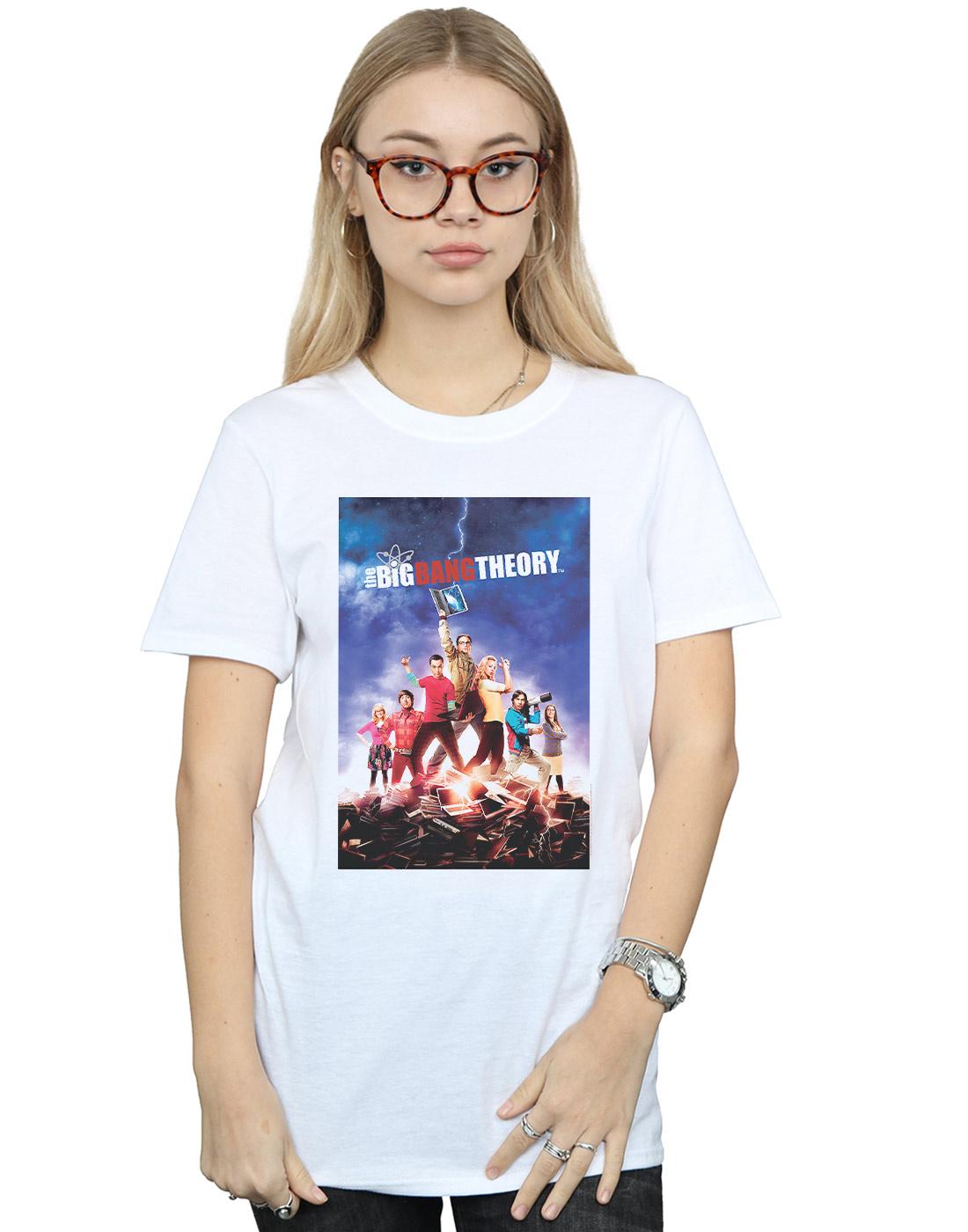 White - Back - The Big Bang Theory Womens-Ladies Character Poster Cotton Boyfriend T-Shirt