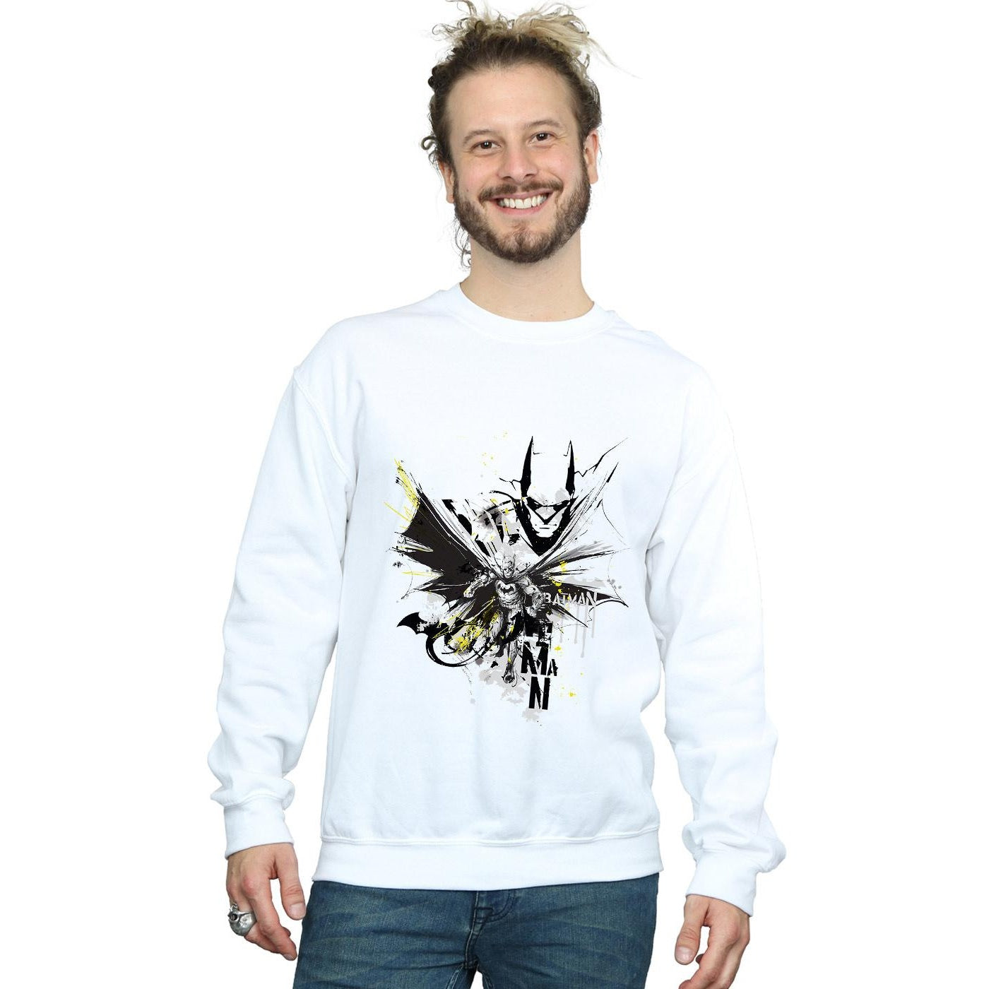 White - Back - DC Comics Mens Batman Batface Splash Cotton Sweatshirt