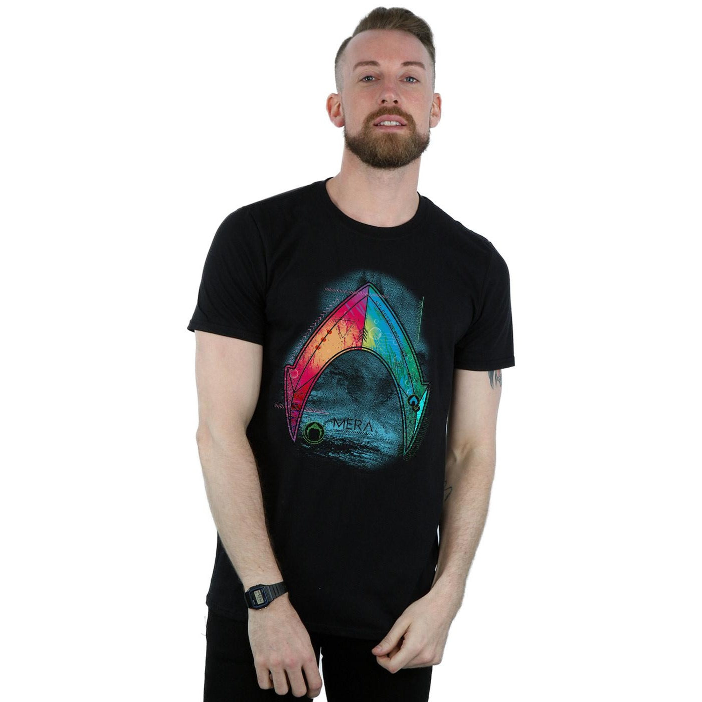 Black - Back - DC Comics Mens Aquaman Mera Logo T-Shirt