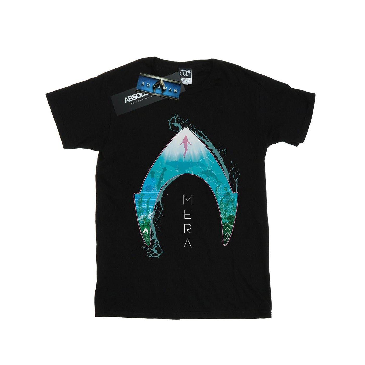 Black - Front - DC Comics Mens Aquaman Mera Ocean Logo T-Shirt