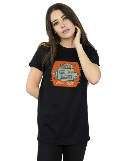 Black - Back - The Big Bang Theory Womens-Ladies Shel-Bot Icon Cotton Boyfriend T-Shirt
