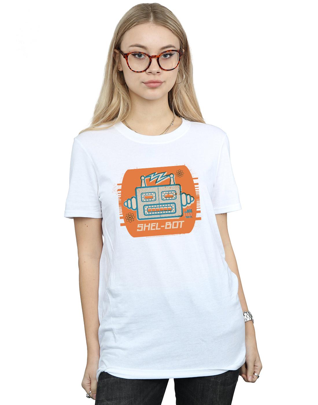 White - Back - The Big Bang Theory Womens-Ladies Shel-Bot Icon Cotton Boyfriend T-Shirt