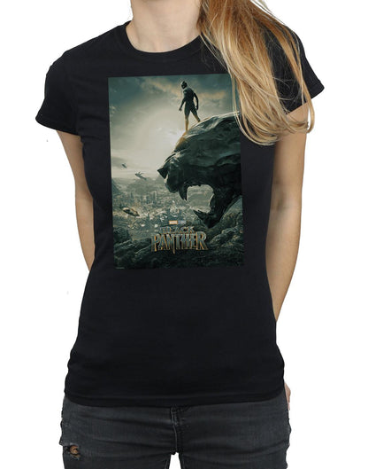 Black - Side - Marvel Womens-Ladies Black Panther Poster Cotton T-Shirt