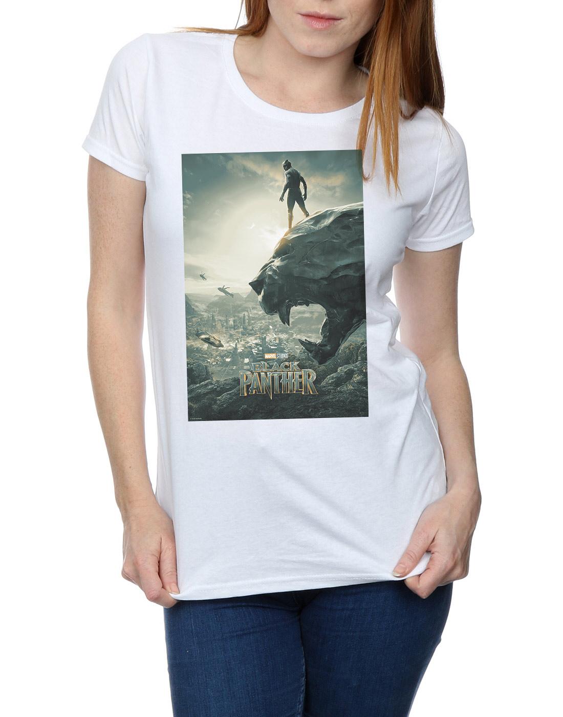 White - Side - Marvel Womens-Ladies Black Panther Poster Cotton T-Shirt