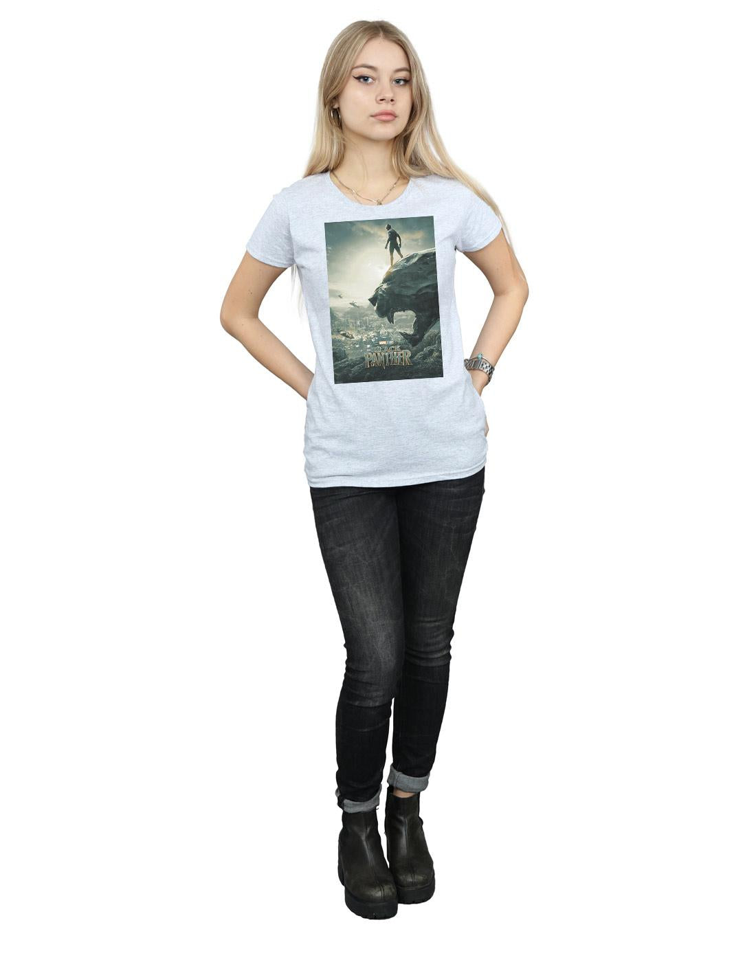 Sports Grey - Lifestyle - Marvel Womens-Ladies Black Panther Poster Cotton T-Shirt
