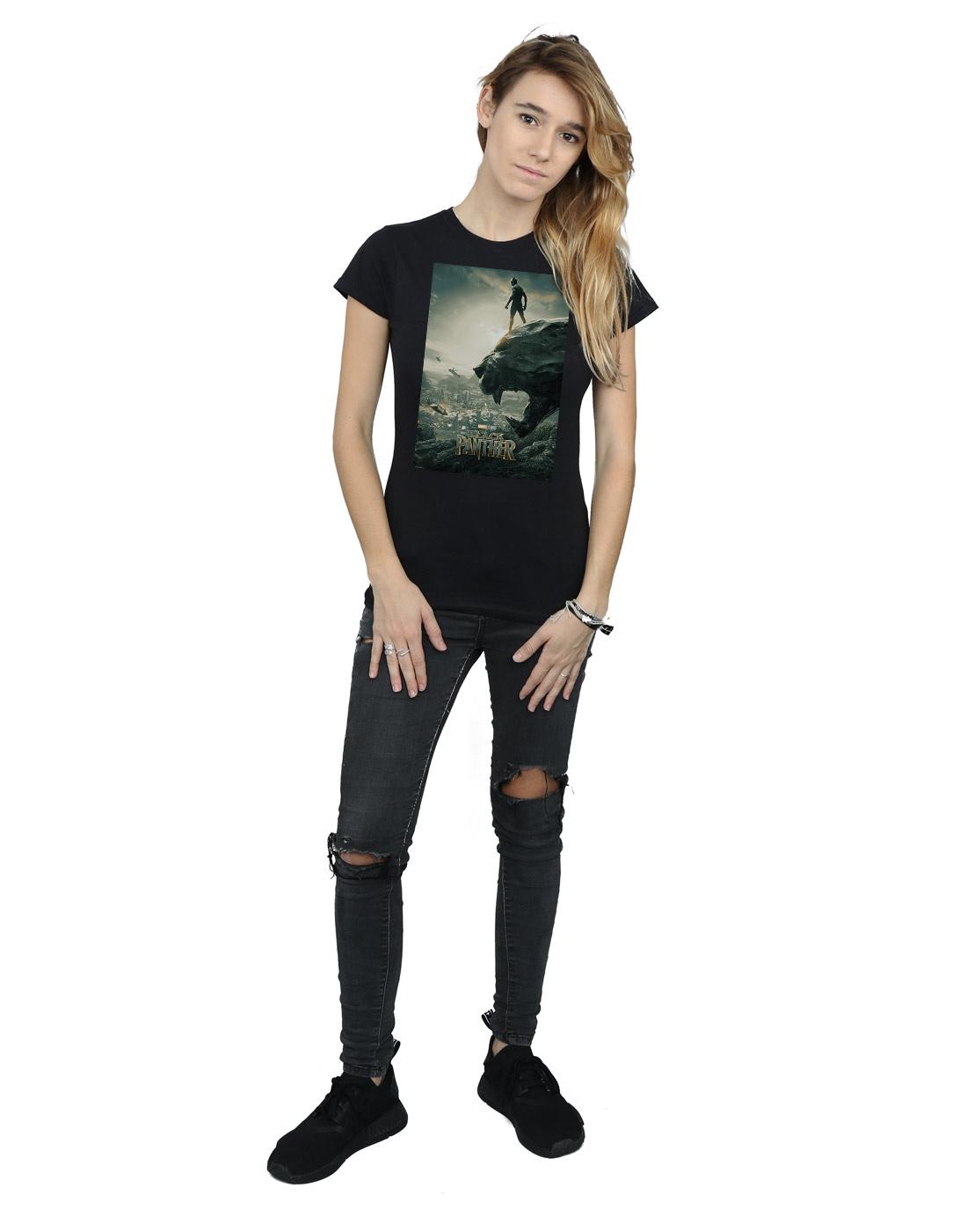Black - Lifestyle - Marvel Womens-Ladies Black Panther Poster Cotton T-Shirt