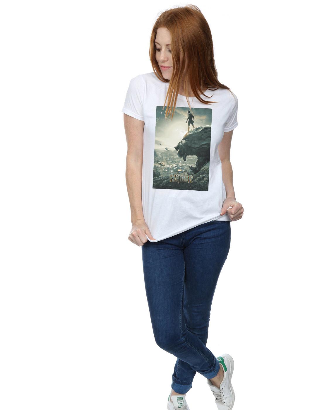 White - Lifestyle - Marvel Womens-Ladies Black Panther Poster Cotton T-Shirt