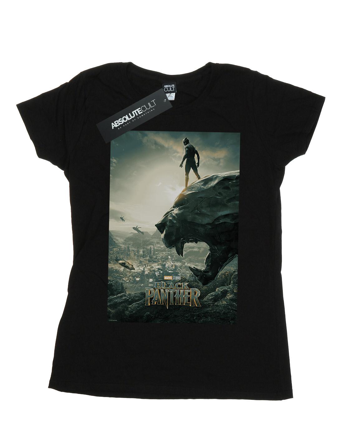 Black - Front - Marvel Womens-Ladies Black Panther Poster Cotton T-Shirt
