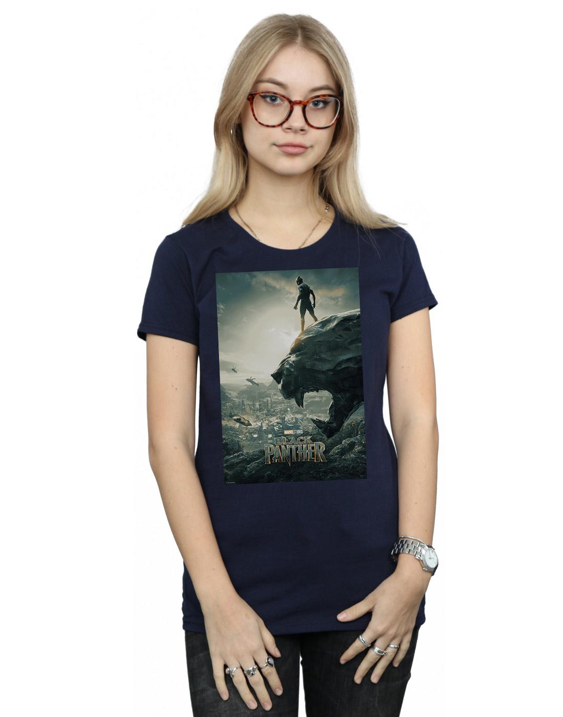 Navy Blue - Back - Marvel Womens-Ladies Black Panther Poster Cotton T-Shirt