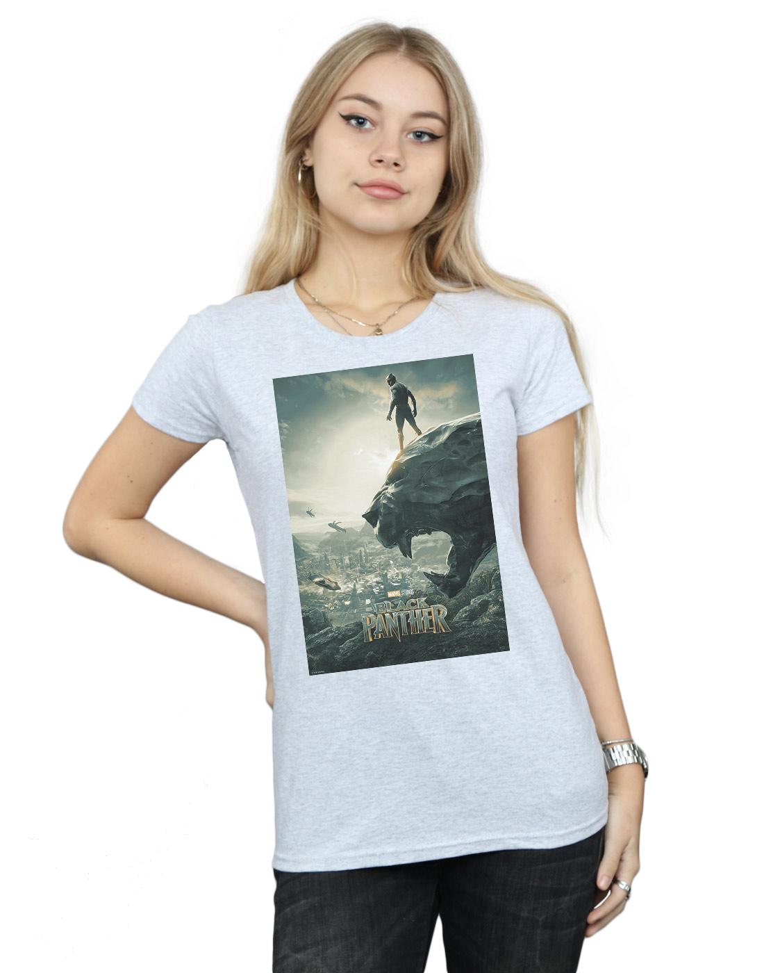 Sports Grey - Back - Marvel Womens-Ladies Black Panther Poster Cotton T-Shirt