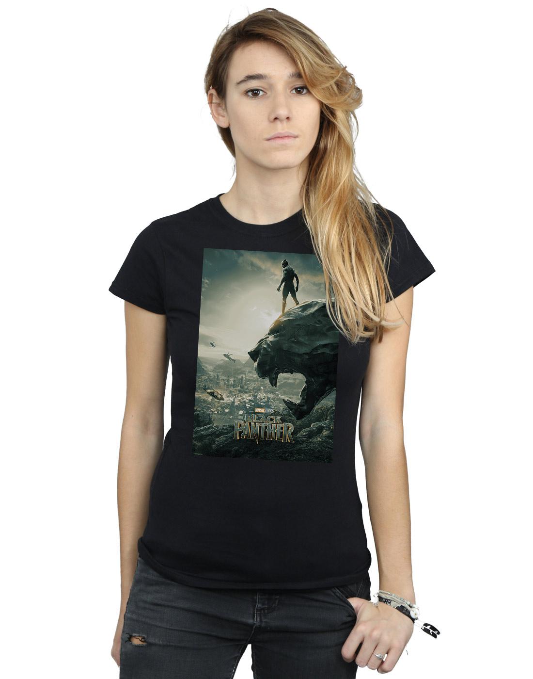 Black - Back - Marvel Womens-Ladies Black Panther Poster Cotton T-Shirt