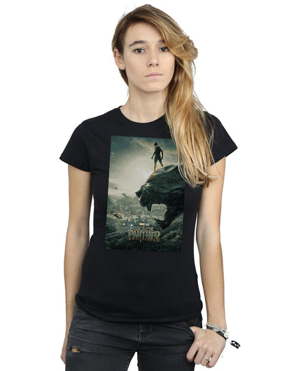 Black - Back - Marvel Womens-Ladies Black Panther Poster Cotton T-Shirt