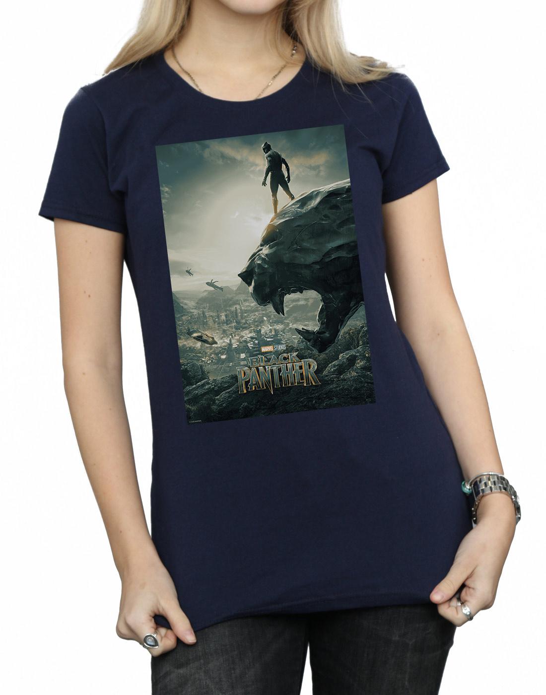 Navy Blue - Side - Marvel Womens-Ladies Black Panther Poster Cotton T-Shirt