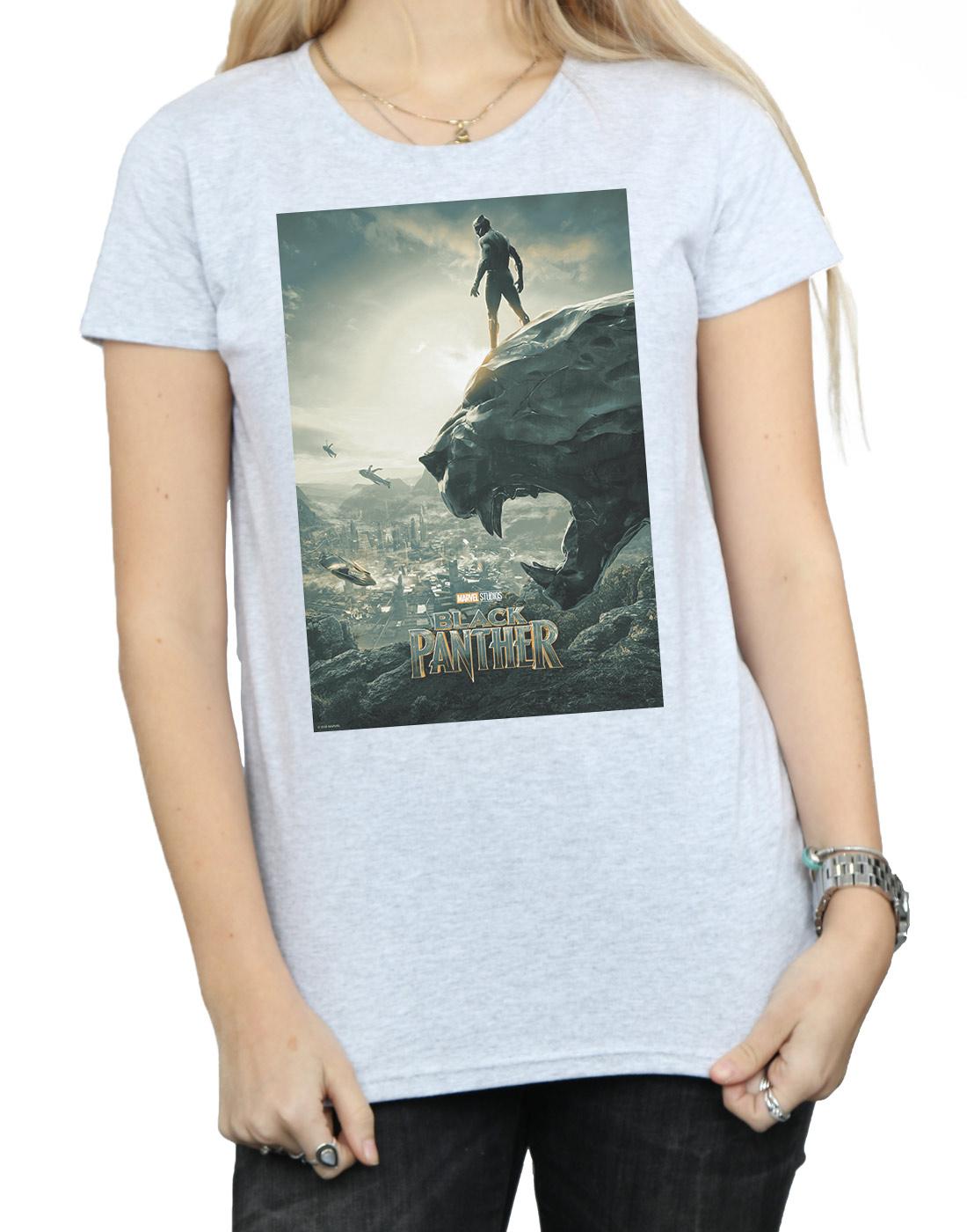 Sports Grey - Side - Marvel Womens-Ladies Black Panther Poster Cotton T-Shirt
