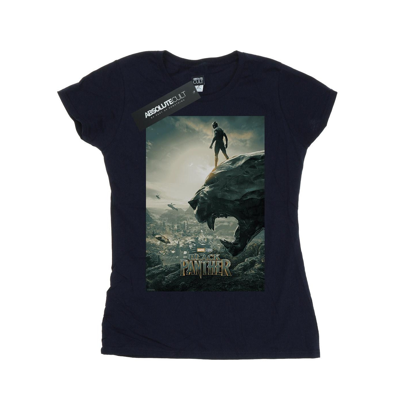 Navy Blue - Front - Marvel Womens-Ladies Black Panther Poster Cotton T-Shirt