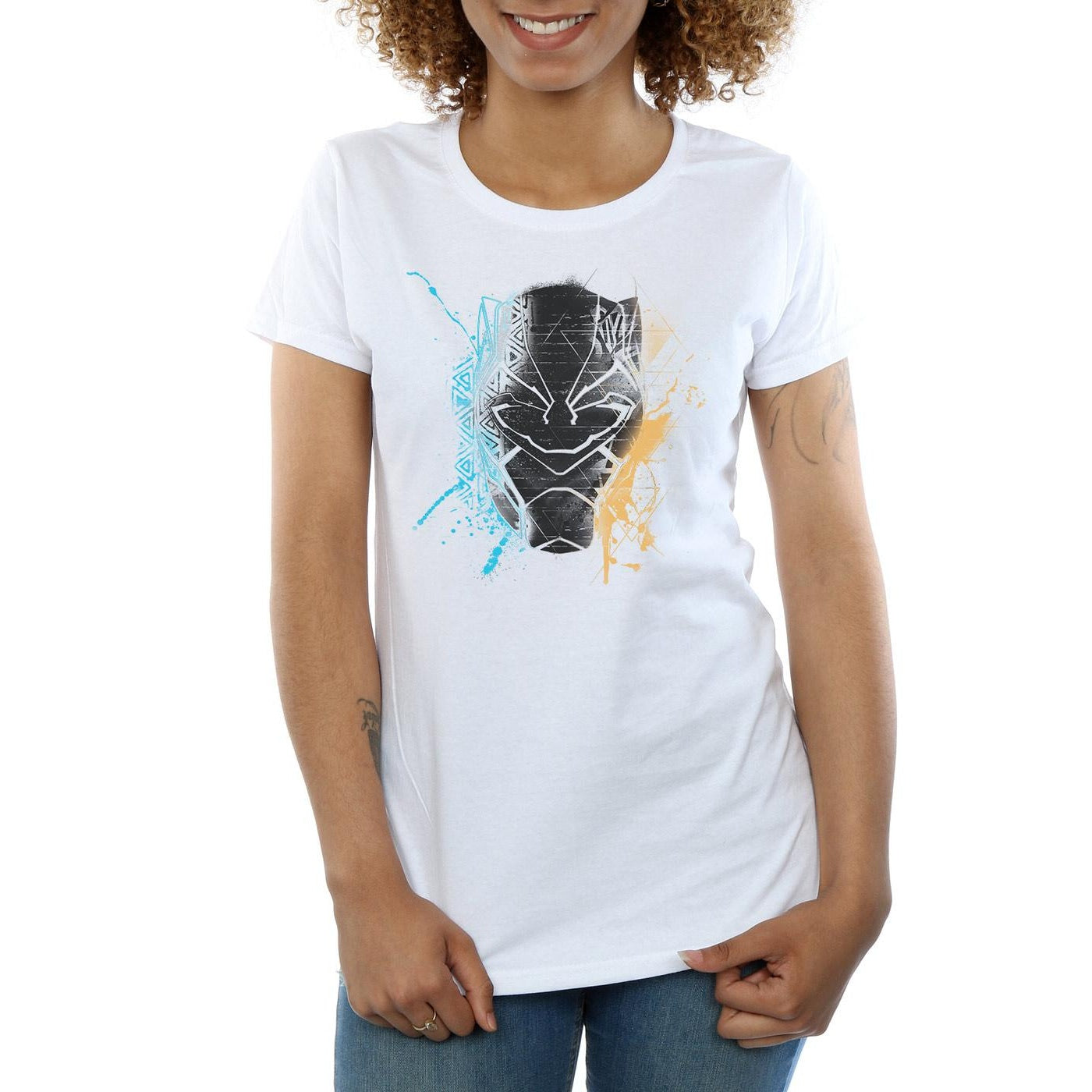 White - Side - Marvel Womens-Ladies Black Panther Splash Cotton T-Shirt