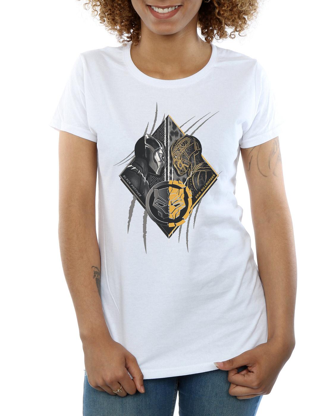 White - Side - Marvel Womens-Ladies Black Panther Vs Killmonger Cotton T-Shirt