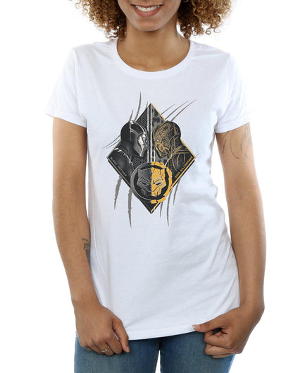 White - Side - Marvel Womens-Ladies Black Panther Vs Killmonger Cotton T-Shirt