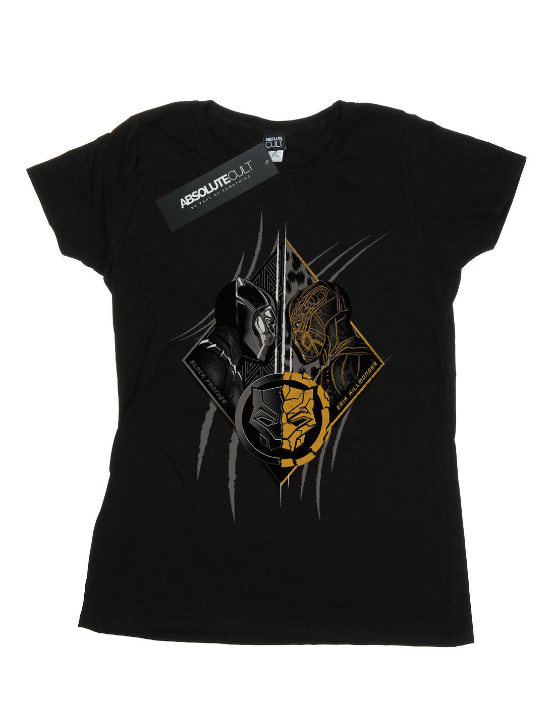 Black - Front - Marvel Womens-Ladies Black Panther Vs Killmonger Cotton T-Shirt