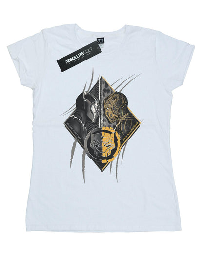 White - Front - Marvel Womens-Ladies Black Panther Vs Killmonger Cotton T-Shirt