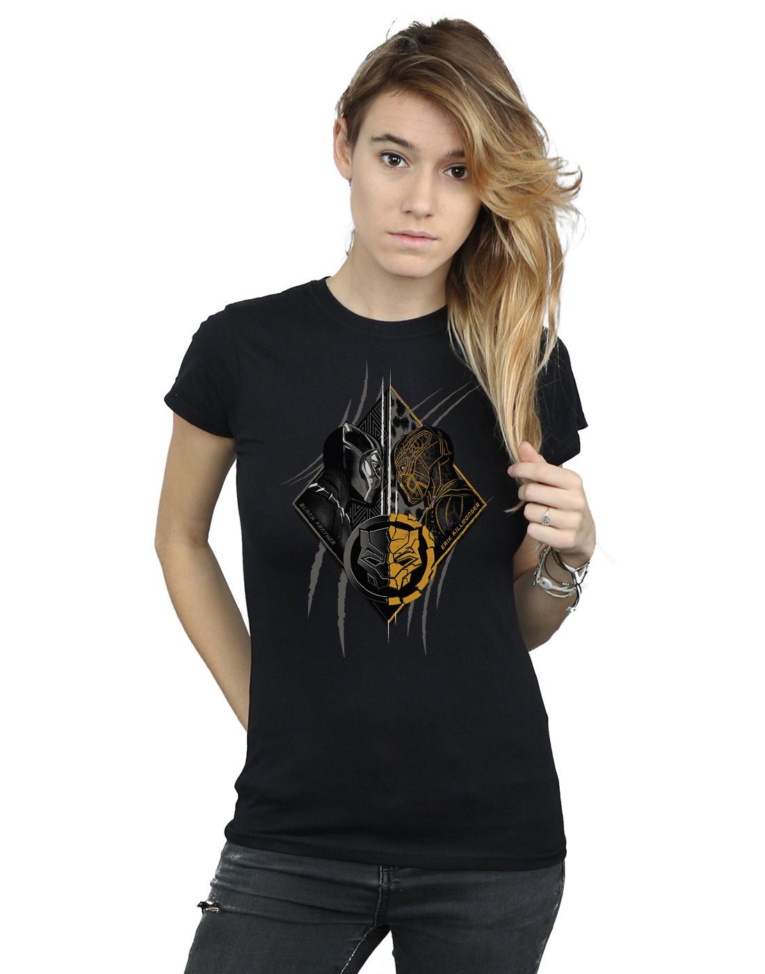 Black - Back - Marvel Womens-Ladies Black Panther Vs Killmonger Cotton T-Shirt