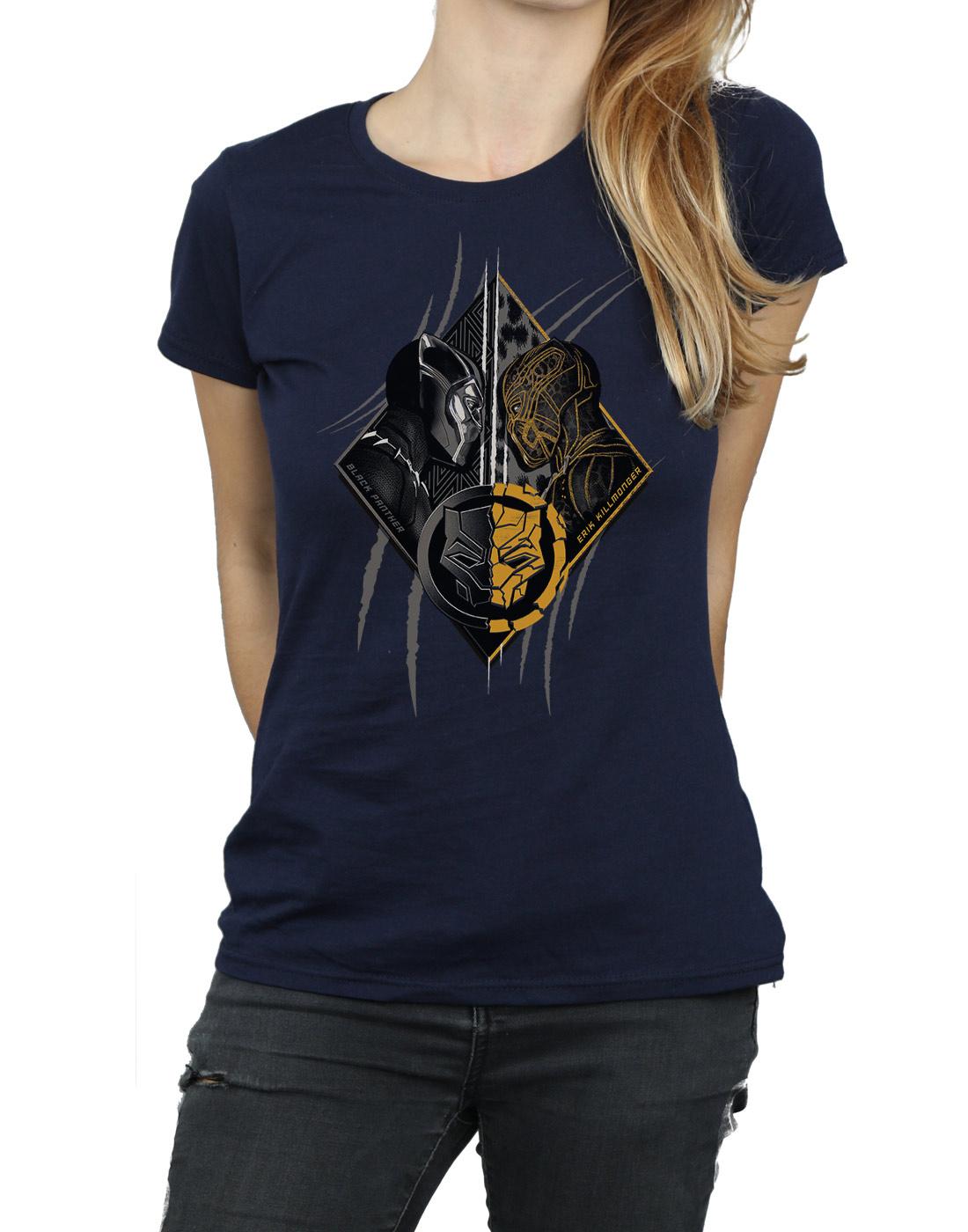 Navy Blue - Side - Marvel Womens-Ladies Black Panther Vs Killmonger Cotton T-Shirt
