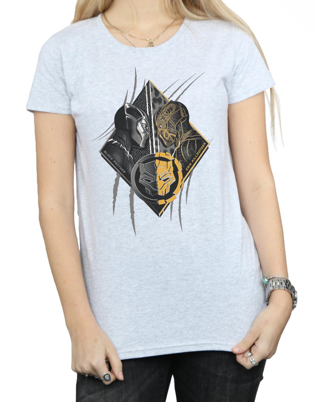 Sports Grey - Side - Marvel Womens-Ladies Black Panther Vs Killmonger Cotton T-Shirt