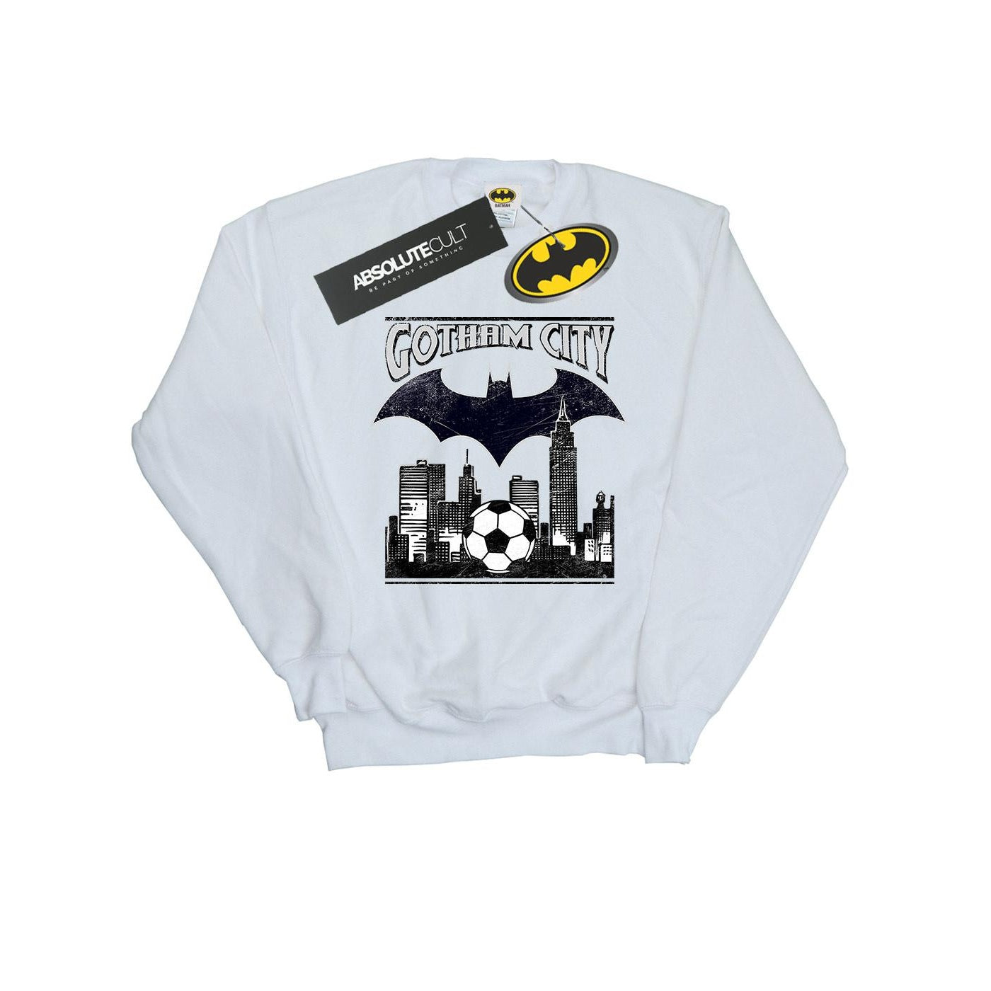White - Front - DC Comics Mens Batman Football Gotham City Cotton Sweatshirt