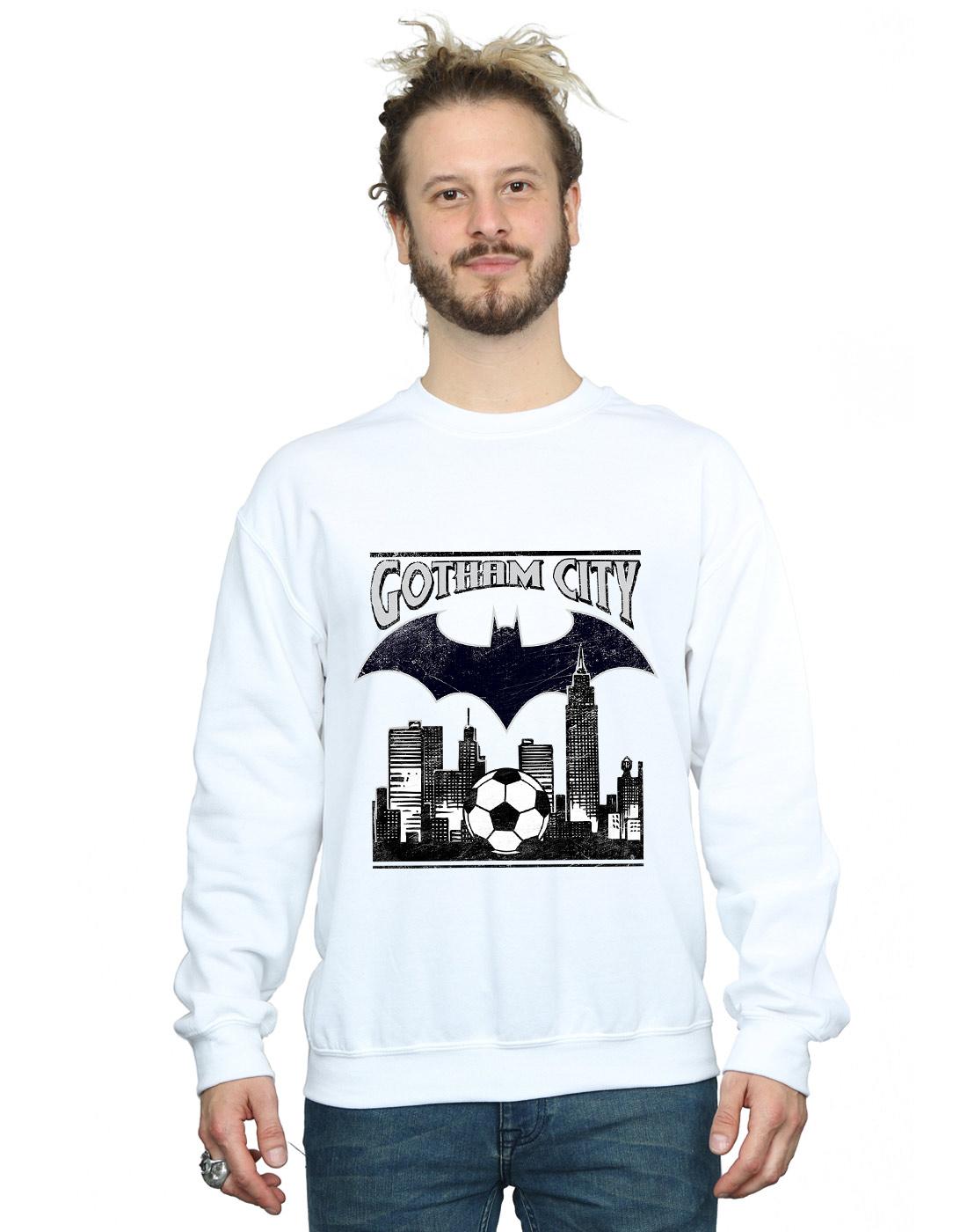 White - Back - DC Comics Mens Batman Football Gotham City Cotton Sweatshirt