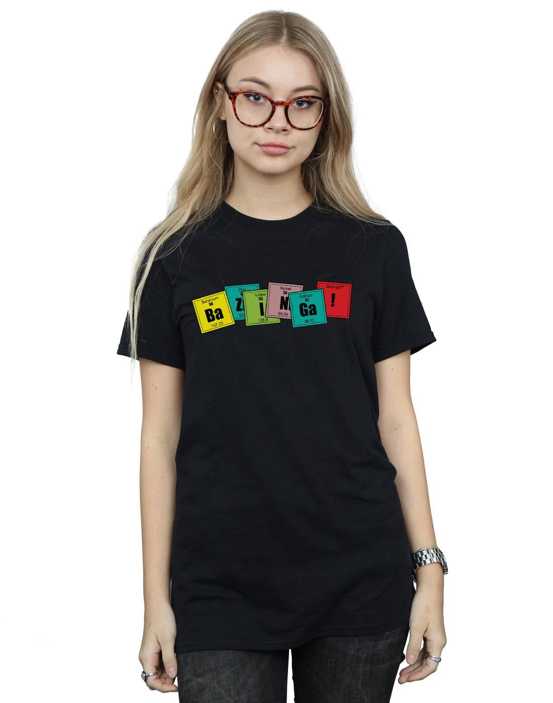 Black - Back - The Big Bang Theory Womens-Ladies Bazinga Elements Cotton Boyfriend T-Shirt