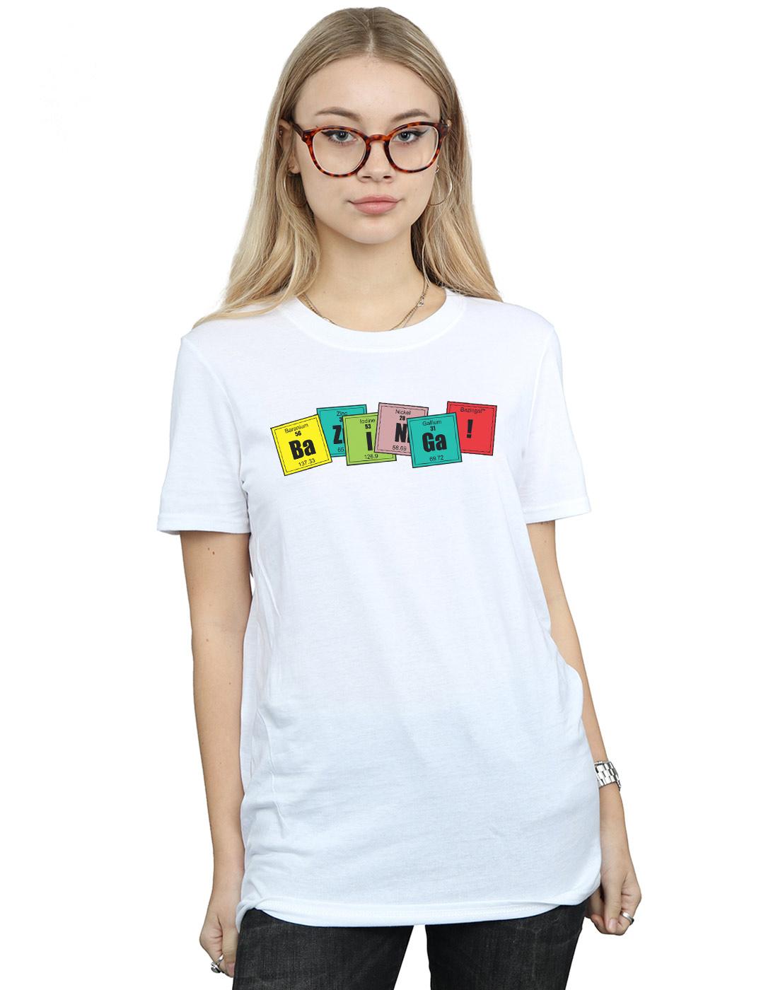 White - Back - The Big Bang Theory Womens-Ladies Bazinga Elements Cotton Boyfriend T-Shirt