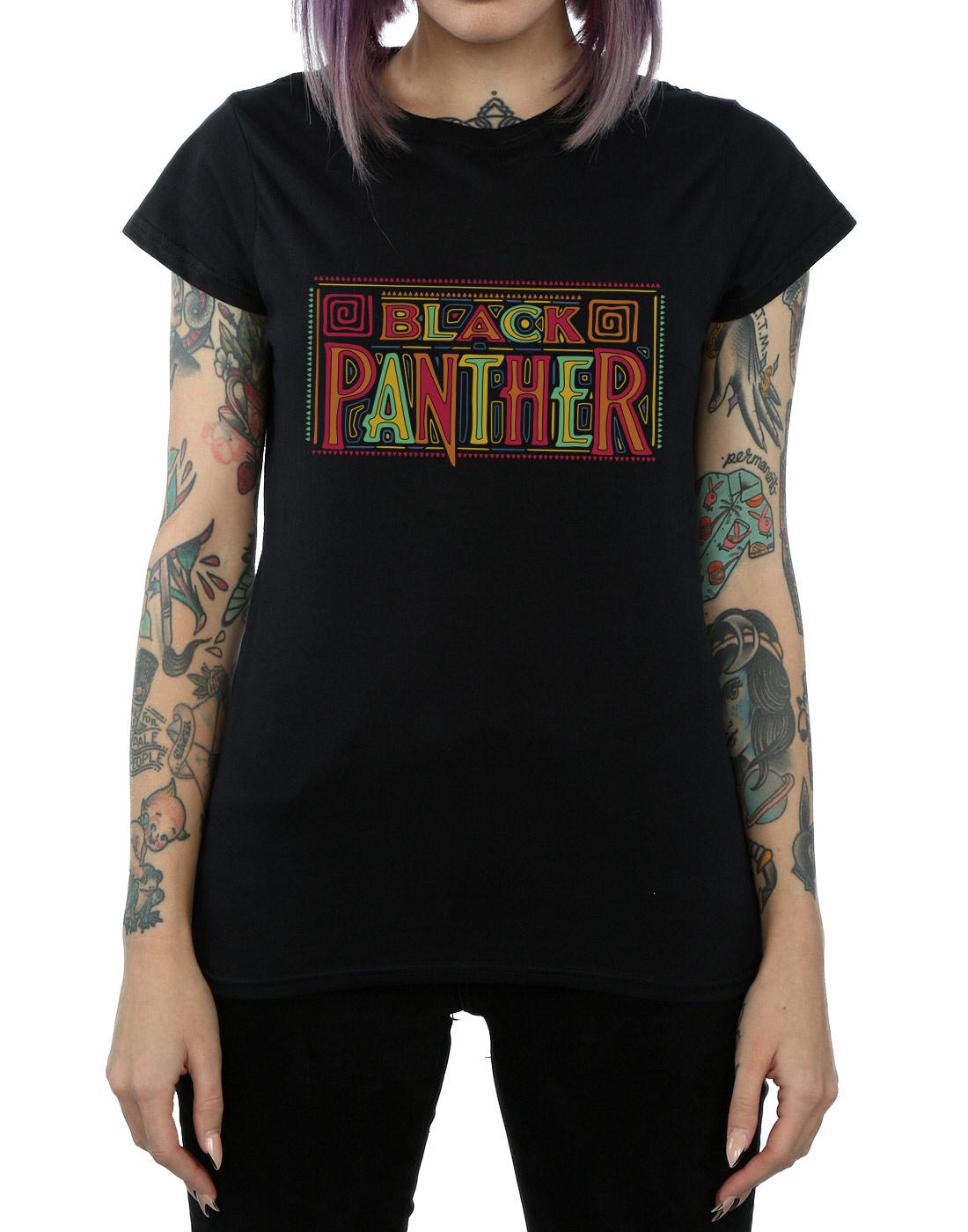 Black - Side - Marvel Womens-Ladies Black Panther Tribal Logo Cotton T-Shirt