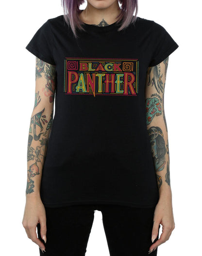 Black - Side - Marvel Womens-Ladies Black Panther Tribal Logo Cotton T-Shirt