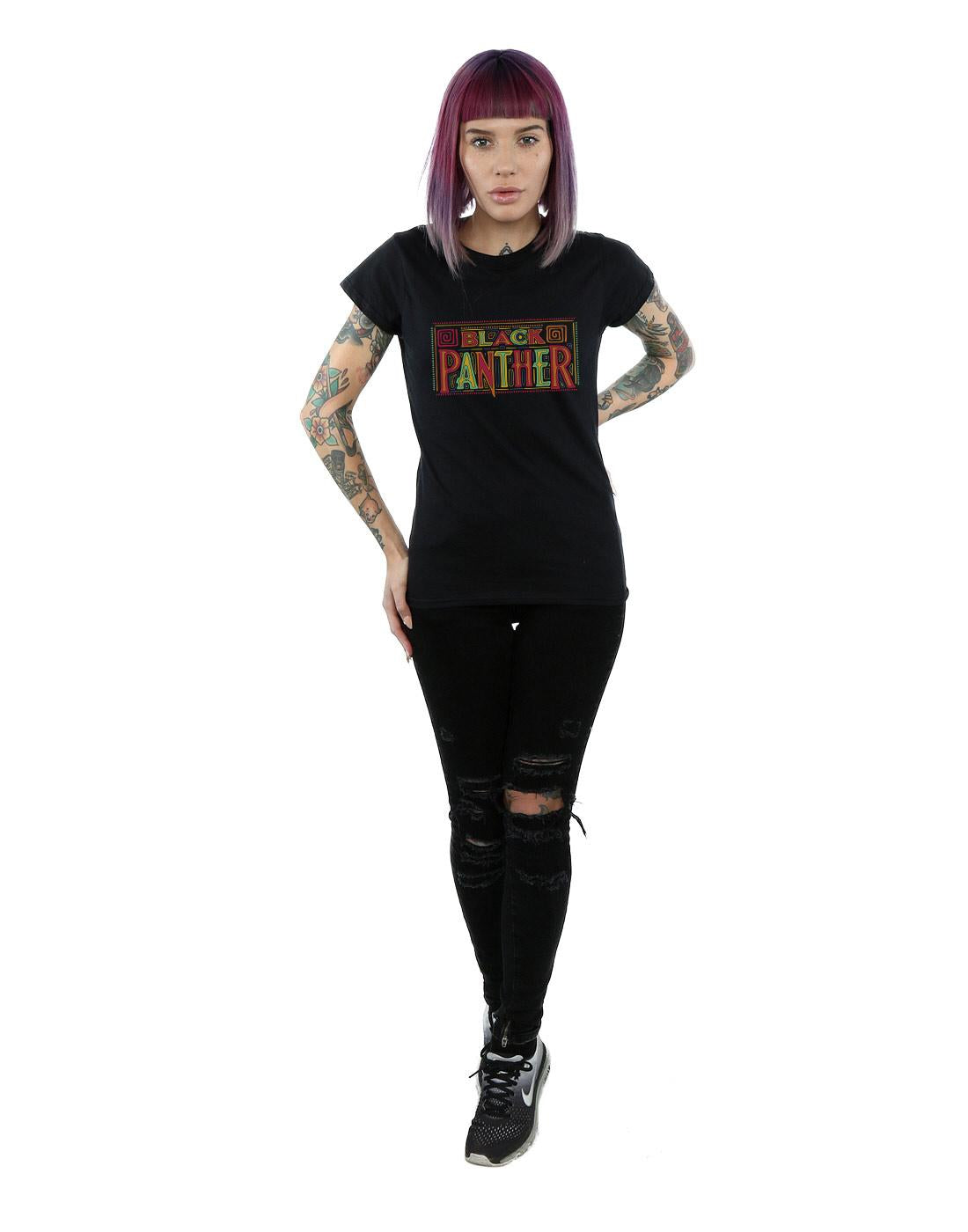 Black - Lifestyle - Marvel Womens-Ladies Black Panther Tribal Logo Cotton T-Shirt