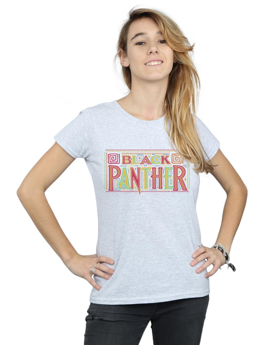 Sports Grey - Back - Marvel Womens-Ladies Black Panther Tribal Logo Cotton T-Shirt