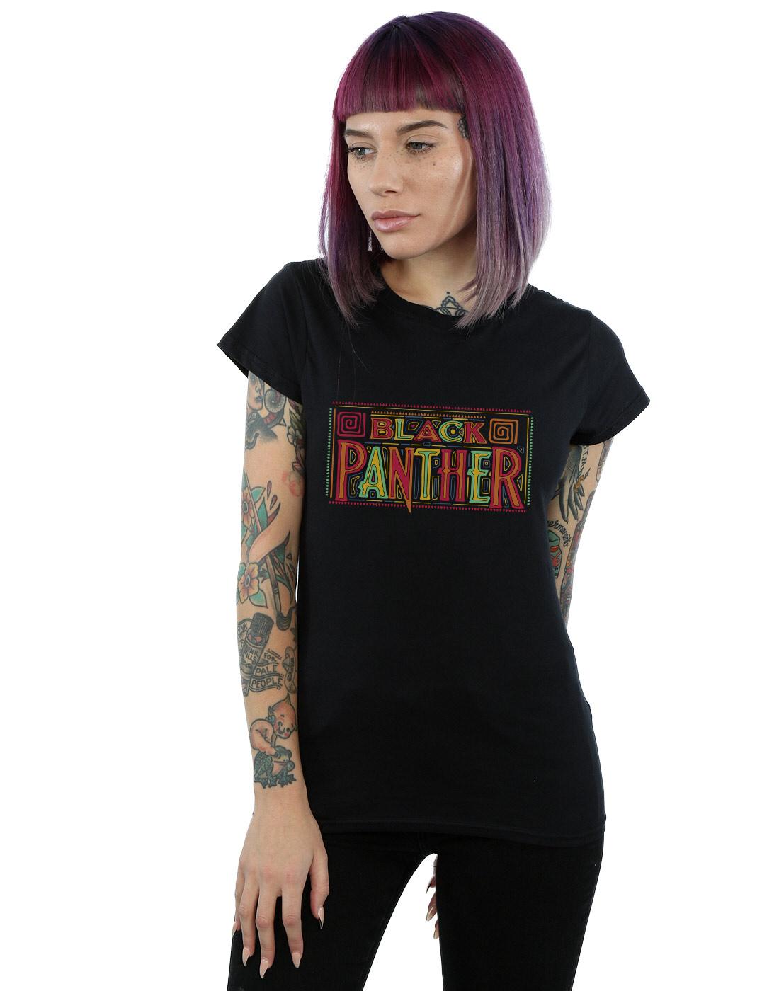 Black - Back - Marvel Womens-Ladies Black Panther Tribal Logo Cotton T-Shirt