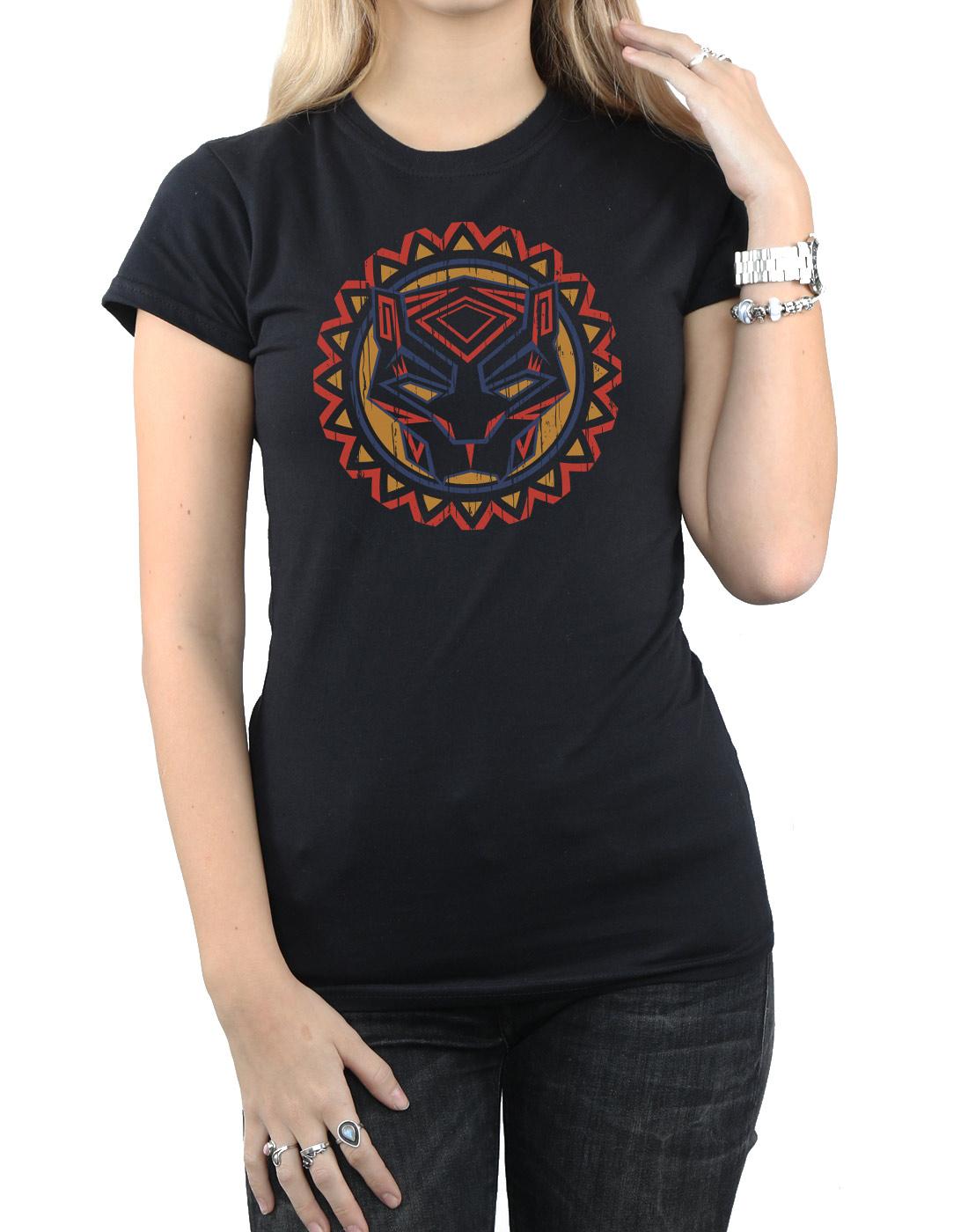Black - Side - Marvel Womens-Ladies Black Panther Tribal Panther Icon Cotton T-Shirt