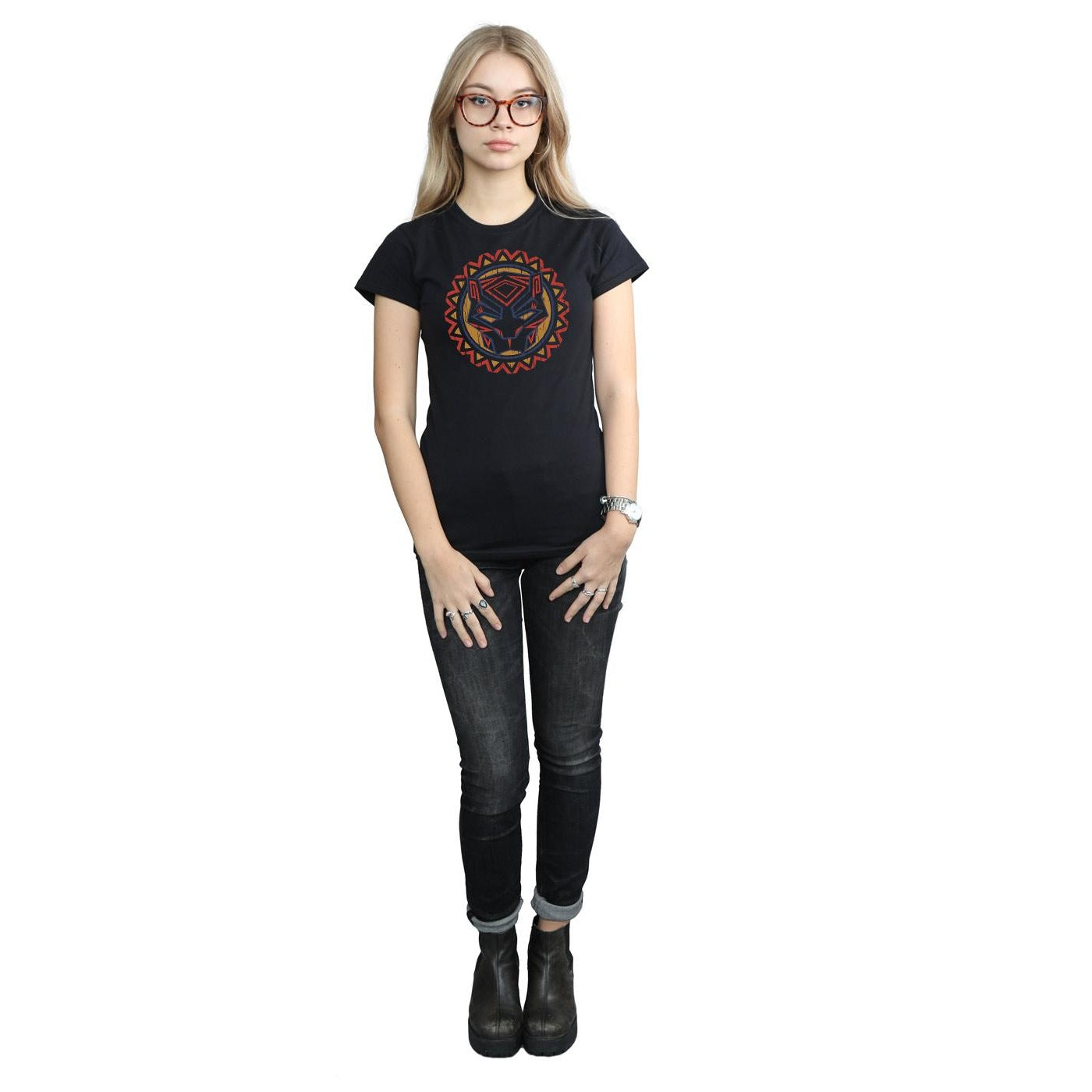 Black - Lifestyle - Marvel Womens-Ladies Black Panther Tribal Panther Icon Cotton T-Shirt