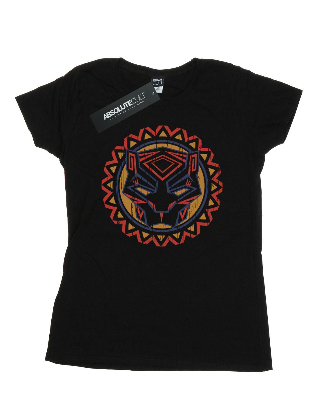 Black - Front - Marvel Womens-Ladies Black Panther Tribal Panther Icon Cotton T-Shirt