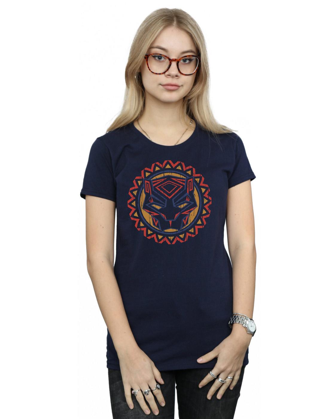 Navy Blue - Back - Marvel Womens-Ladies Black Panther Tribal Panther Icon Cotton T-Shirt