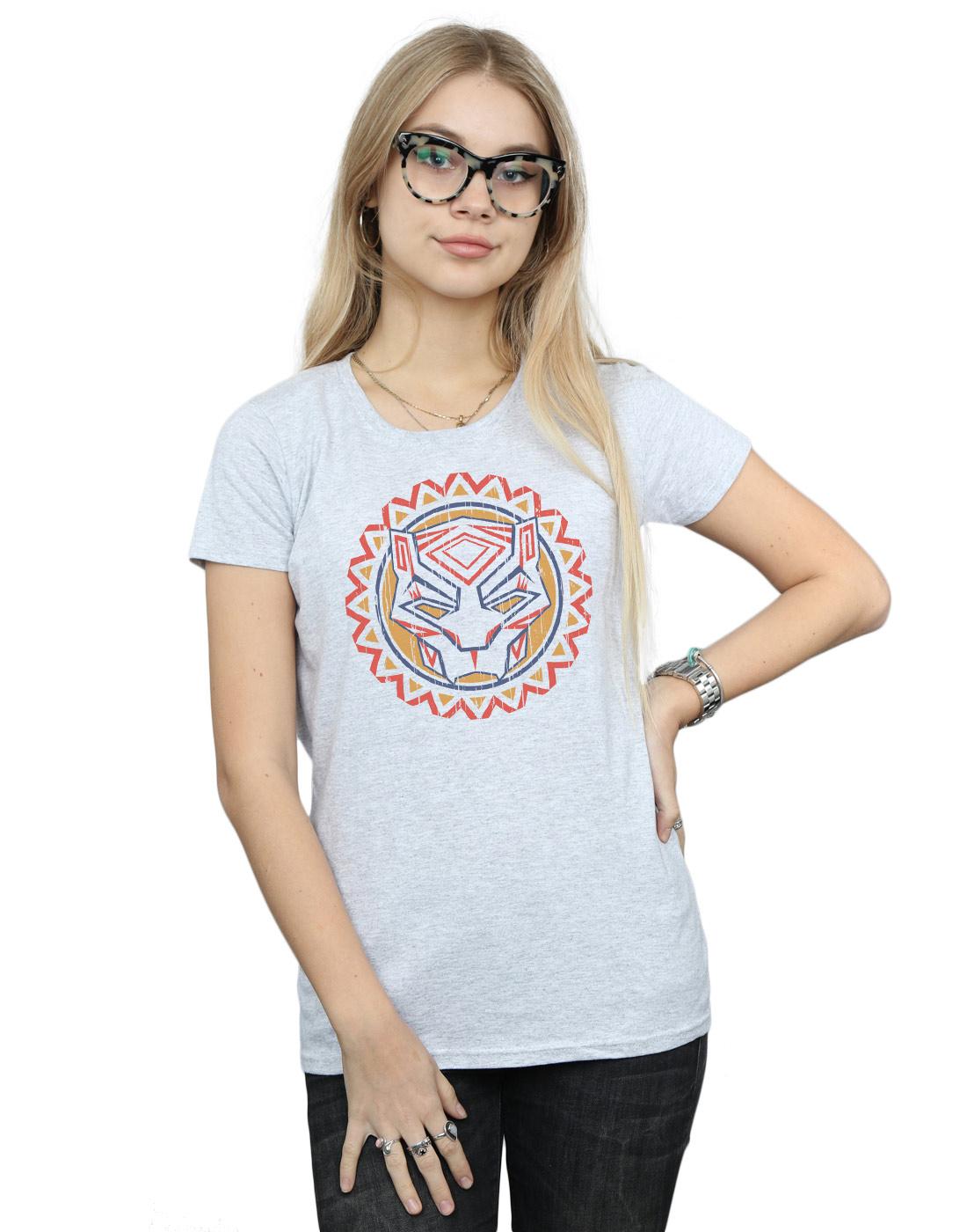 Sports Grey - Back - Marvel Womens-Ladies Black Panther Tribal Panther Icon Cotton T-Shirt