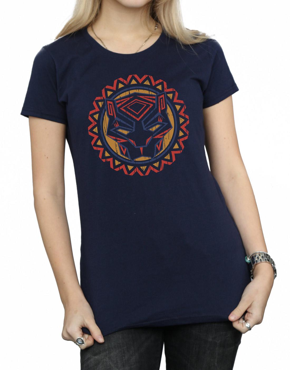 Navy Blue - Side - Marvel Womens-Ladies Black Panther Tribal Panther Icon Cotton T-Shirt